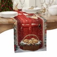 thumbnail image 3 of Christmas Table Runner Christmas Dogs in The Basket Table Runners Holly Berry Red Door Cotton Linen Dresser Scarf Kitchen Dining Table Decor for Christmas Holiday Party Decor 13x36 Inch, 3 of 9