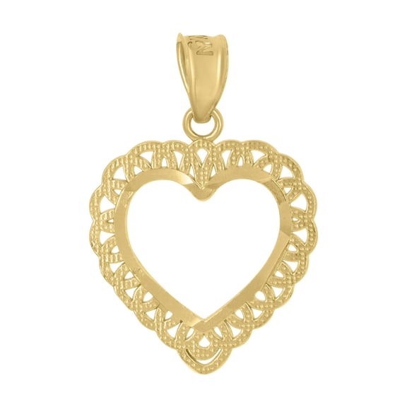 Pure & Real 10K Yellow Gold Womens Heart Charm Diamond-Cut Pendant