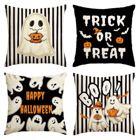 Sm:)e Trick or Treat Boo Ghost Pumpkin Happy Halloween Pillow Covers 18x18 Inch Set of 2, Cushion Covers for Sofa Home Decor