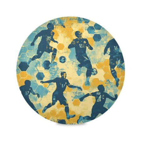

WOBOGO Soccer Player Round Placemats Set of 6 Heat Resistant Washable Kitchen Table Decorations 15.4in