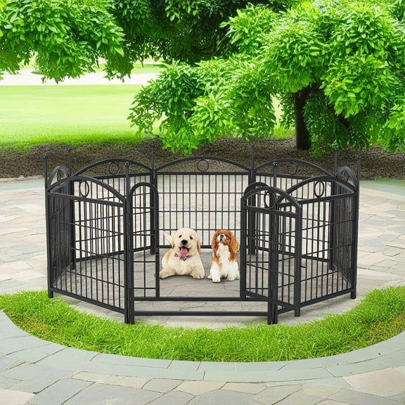 Pefilos Dog Playpen for Indoor, Yard, RV Camping, 24" 8 Panels Dog Fence for Puppy and Small Dogs, Outdoor Foldable Pet Exercise Pen with Doors, Black