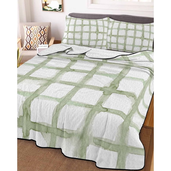 Sage Green Buffalo Plaid Twin XL Size Down Alternative Comforter,Lightweight Comforter Quilt Bedding Set with Pillow Shams Farmhouse Check Stripes Geometric Bed Comforter Duvet Insert 68"x98"