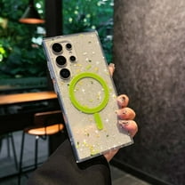 For Samsung Galaxy S25 Edge Magnetic Clear Phone Case,Compatible with Mag-Safe,Sparkly Glitter Bling Sparkly Back,Luxury Colored Sequin Design,Shockproof Anti-fall Transparent Phone Case,Green