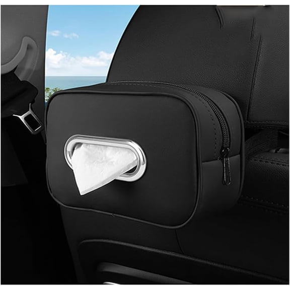 Car Tissue Box Cover, PU Leather Rectangle Holder, Backseat and Armrest Napkin Organizer (Black)