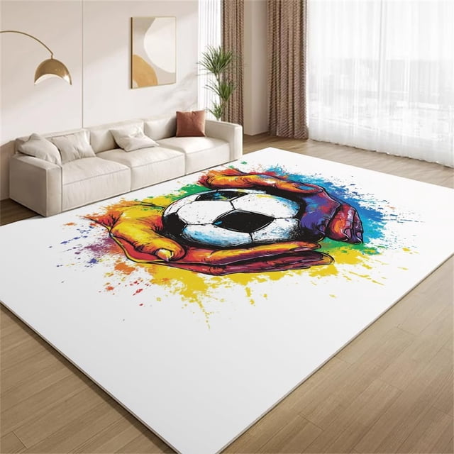 Football Soccer Area Rugs, Boys Room Sports Carpet, Washable Non Slip Low Pile Soft Rug for Bedroom Living Room Decor Mat 3ftx5ft