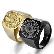 The Seals of The Seven Archangels Ring for Men,Protection Seal Solomon Kabbalah Signet Band Stainless Steel Polished Ring Amulet Jewelry for Him