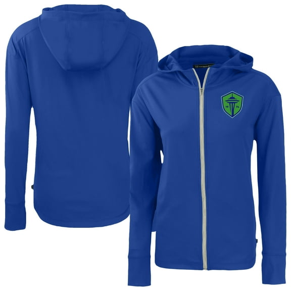 Women's-Cutter & Buck  Blue Seattle Sounders FC Daybreak Eco Recycled Full-Zip Hoodie