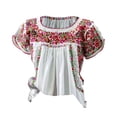thumbnail image 4 of Boho Floral Embroidered Womens Tops Loose Fit Short Sleeve Blouses Casual Crew Neck T Shirts for Everyday and Vacation Outfits, 4 of 6