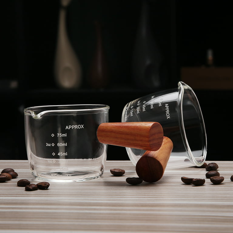 BCnmviku 1 Pack Espresso Shot Glass 75ML/2.5OZ Triple Pitcher Barista  Single Spouts With Wood Handle