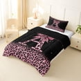 thumbnail image 2 of Erosebridal Cute Pink Leopard Print Twin Comforter Sets for Girls, Bowknot Letter A Bedding Set, Black Reversible 2 Pieces, 1 Comforter and 1 Pillowcase, 2 of 6