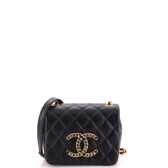 Pre-Owned Crystal CC Full Flap Bag Quilted Lambskin Mini By Rebag