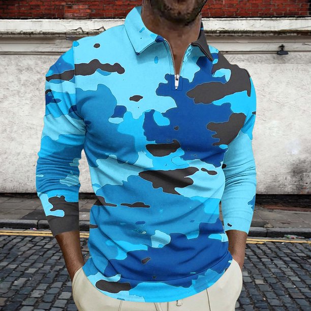 Blusa y camisa de manga larga con cuello vuelto para hombre, jersey de solapa con cremallera y manga larga, blusa informal estampada para San Valentín, poliéster para hombre