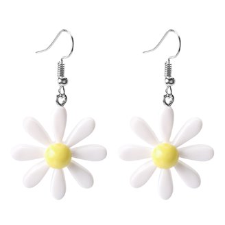Daisy Necklace & Earring Set - Bohemian Silver Plated Hollow Flower Dangle Jewelry For Women (18+2" Adjustable)