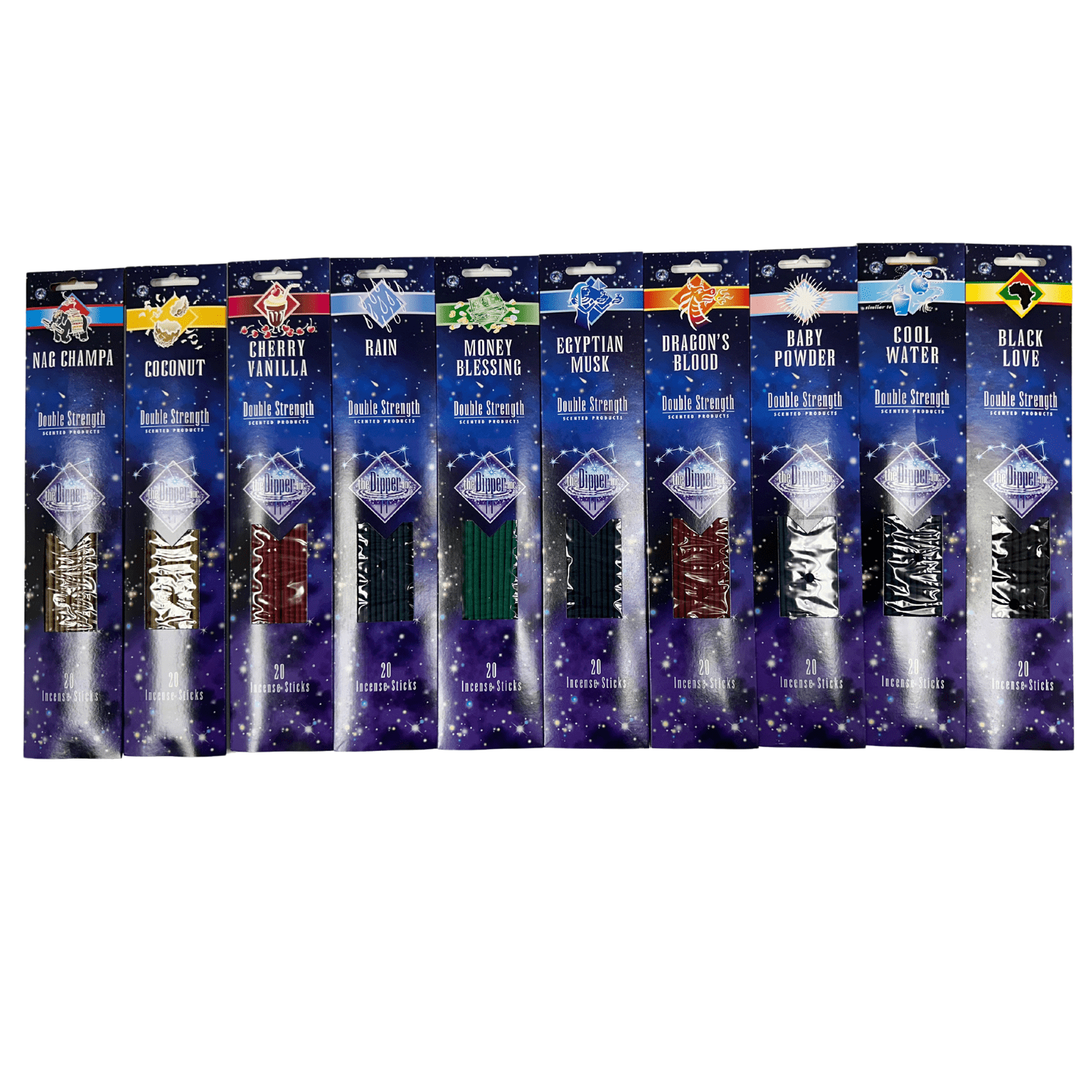 Dipper Assorted Scented Incense Sticks, 11 Inch with Free Incense Holder, Multi-Color, 20 Count, 10 Pack