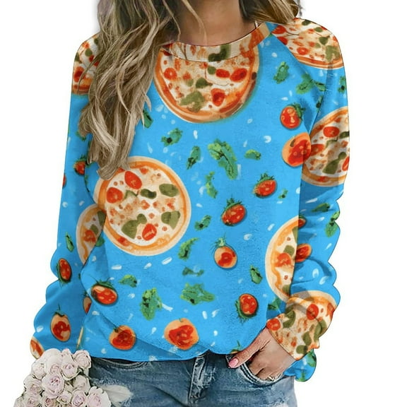 Sweatshirt For Womens Crewneck Fun Pizza Hoodies Teen Girls Cute