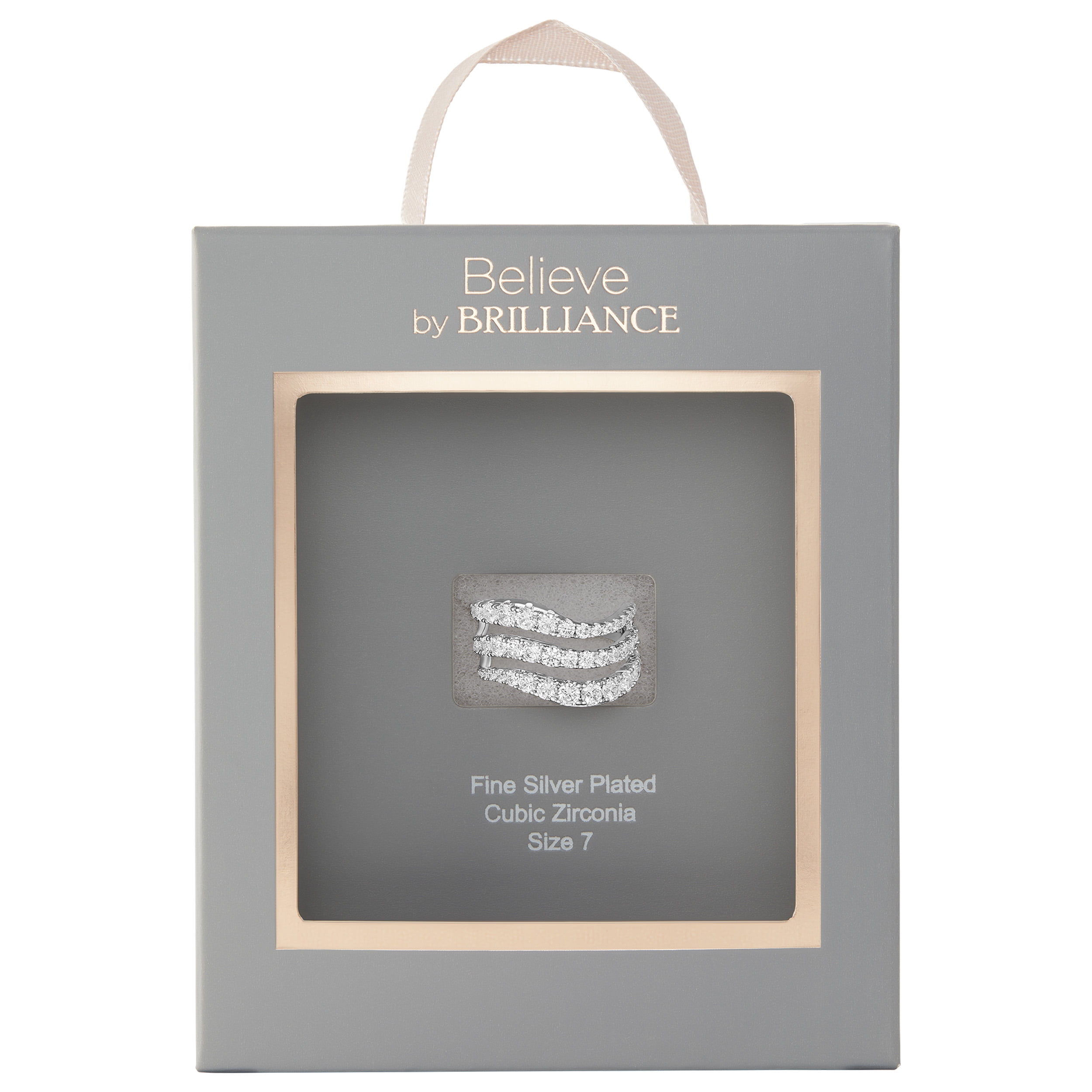 Believe By Brilliance Women's Fine Silver Plated Wave Band CZ Ring