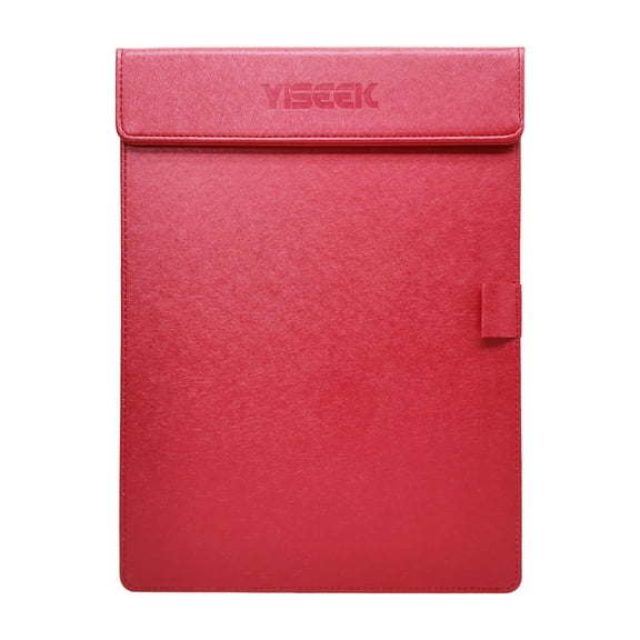 YISEEK Clipboards with Strong Magnets Clip, Pearlescent Colors PU Clip Board with Pen Holder Loop，Portable and Smooth Office Business ClipBoard Writing Pad A4 File Organizer Clip Folder, Rose Red