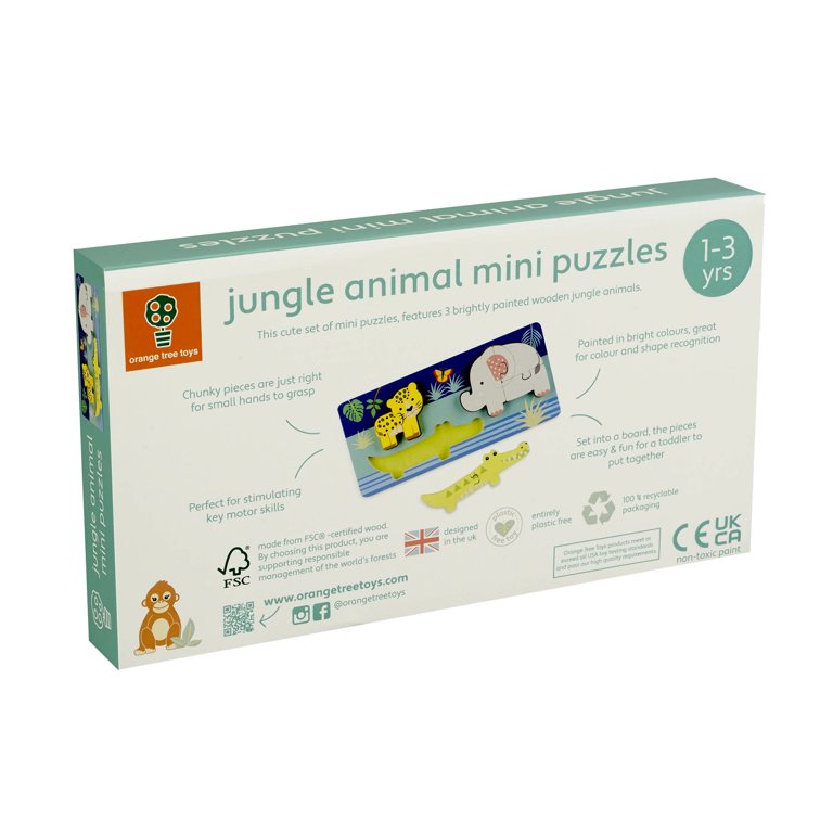 Lot De 3 Puzzles En Bois Orange Tree Toys – Dinosaures – 3 Pièces Chacun – Dès 12 Mois – Couleurs Vives, Peint Main – Motricité Fine