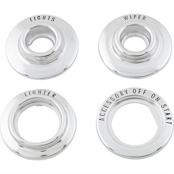 Speedway Motors Reproduction 4-Piece Dash Bezel Set Compatible with 1966–67 Chevy Nova, Aluminum Construction with Black Lettering Includes Lighter, Wiper, Headlight & Ignition