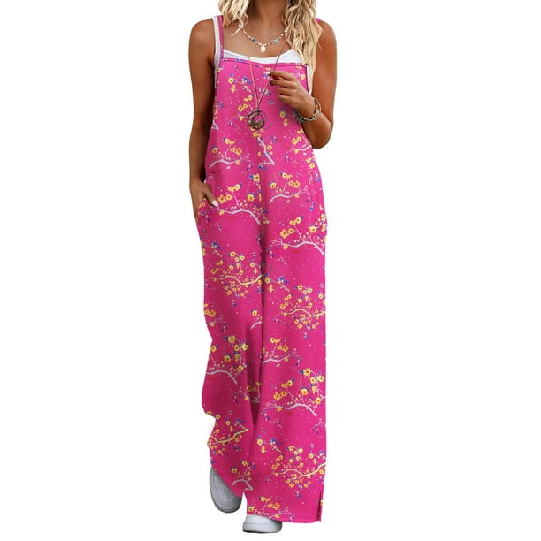 Mono Ekouaer para mujer, estilo bohemio, pierna ancha, estampado floral, talla S