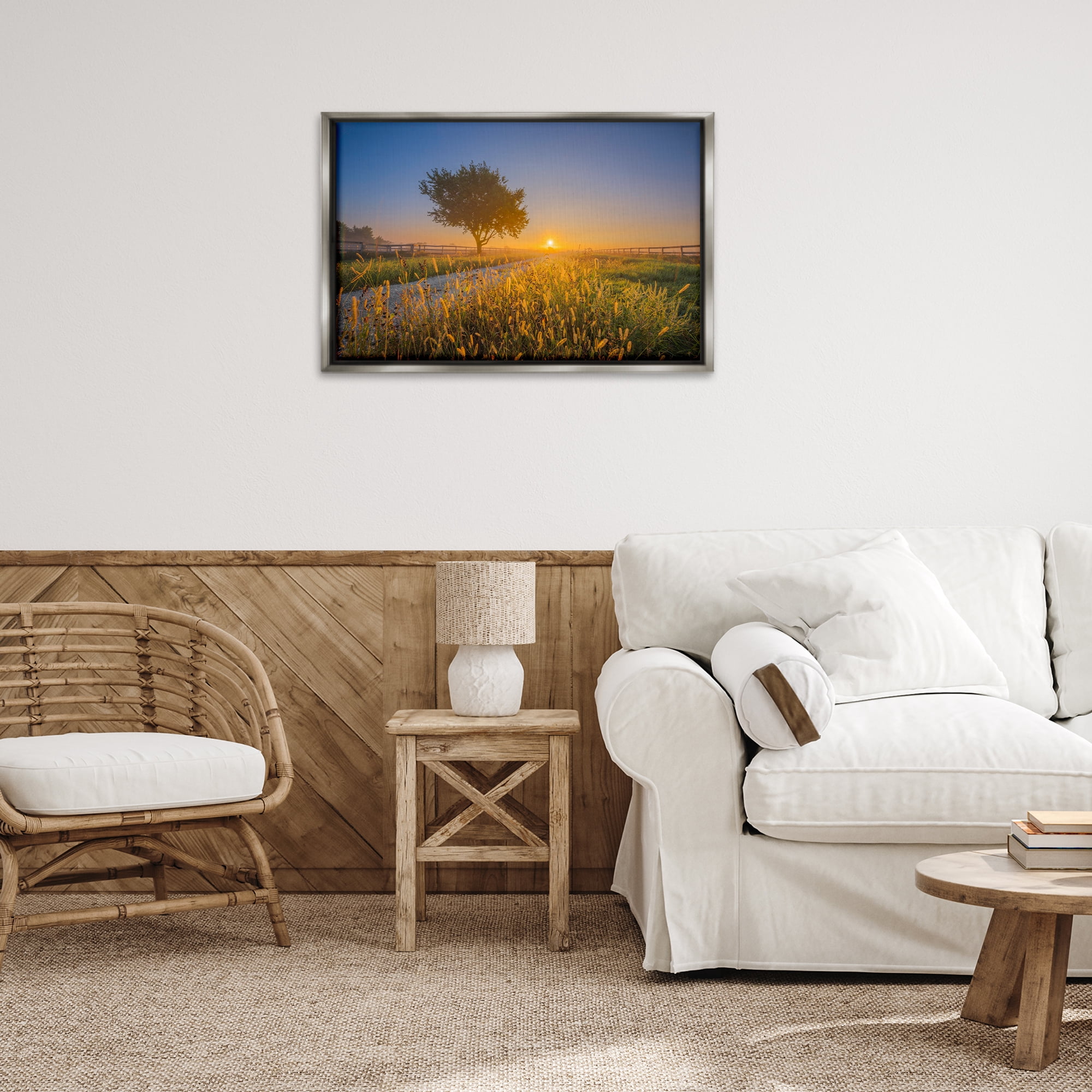 Stupell Industries Rising Sun Horizon Landscape & Nature Photography Gray Floater Framed Canvas Art Print Wall Art, 31 x 21