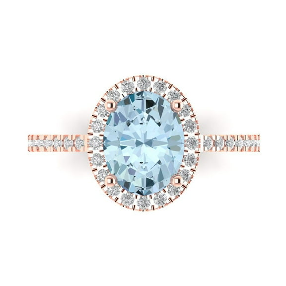 Clara Pucci 14K Rose Gold 2.27ct Blue Solitaire with Accents Ring for Women