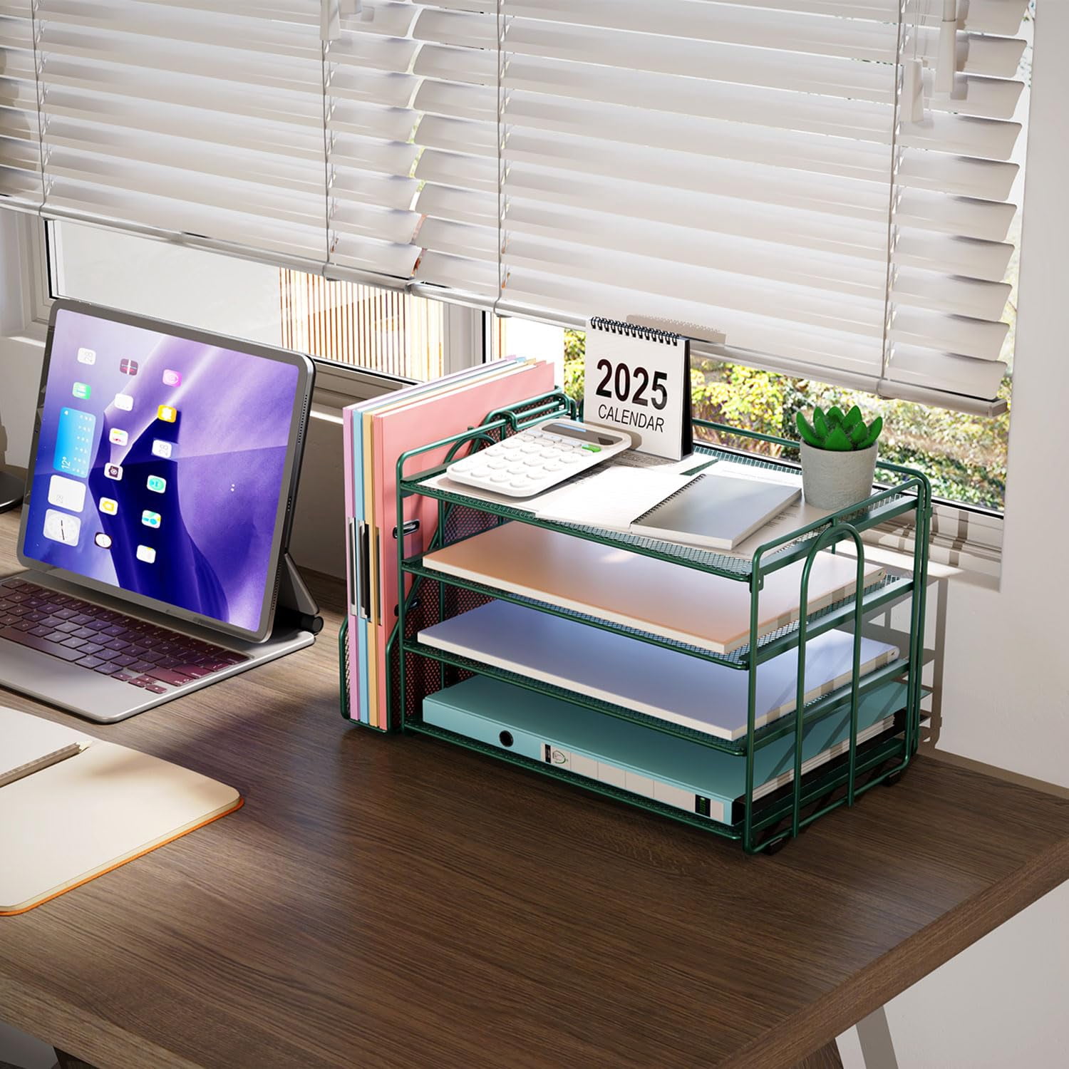 4-tier Paper Organizer With Magazine Holder  Desk Organizers And Accessories & Workspace File For Office Supplies Storag (green 4-tier)