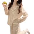thumbnail image 1 of Bienvenido Traje de pijama estampado para mujer, manga larga, elegante, transpirable, suave, ropa de dormir para mujer, conjunto de ropa de dormir Albaricoque XL (para 160?170 cm), 1 of 8