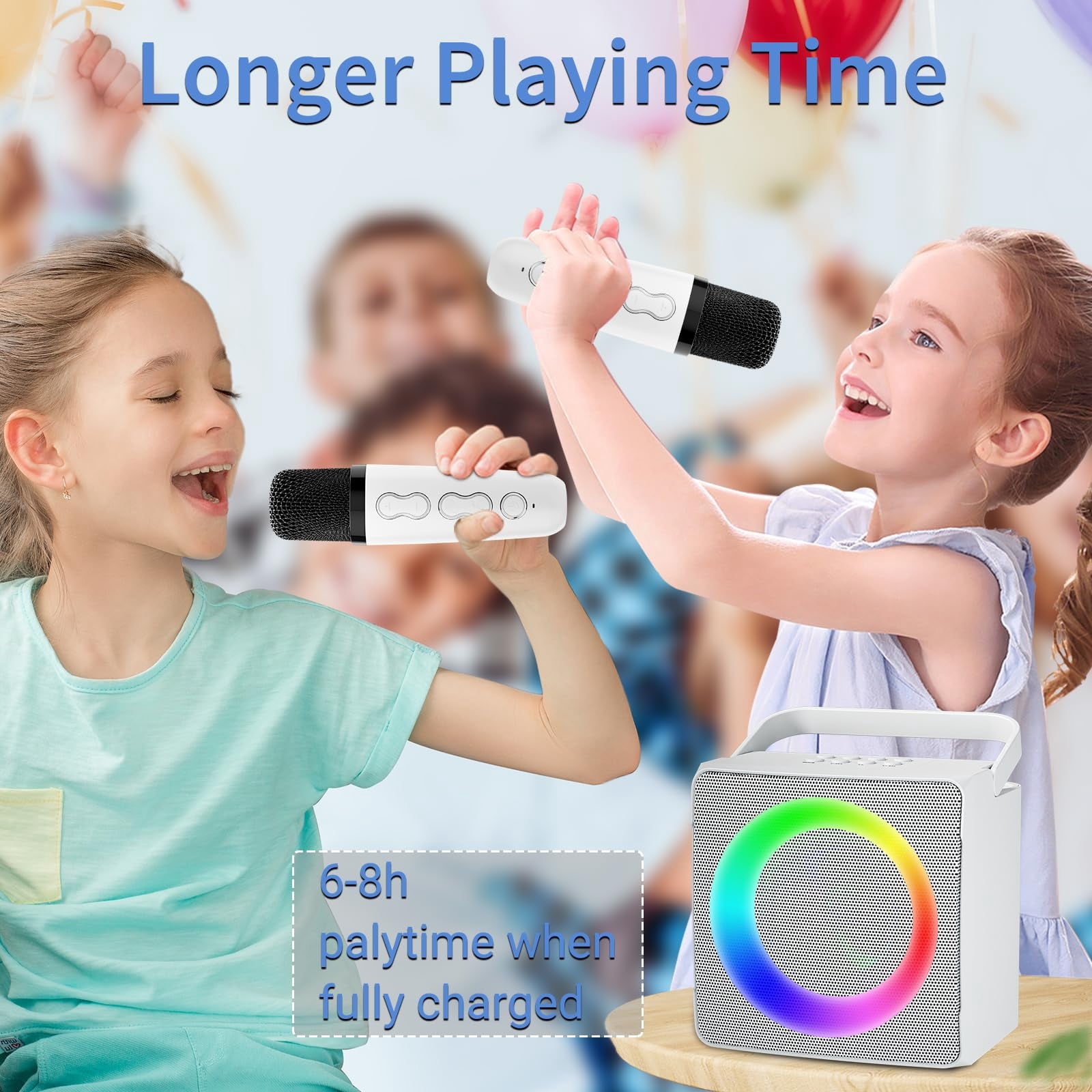 BONAOK Karaoke Machine, Portable Bluetooth Karaoke Speaker for Adults Kids, with 2 Wireless Mics, Ideal Gifts for Girls Boys Party(White)