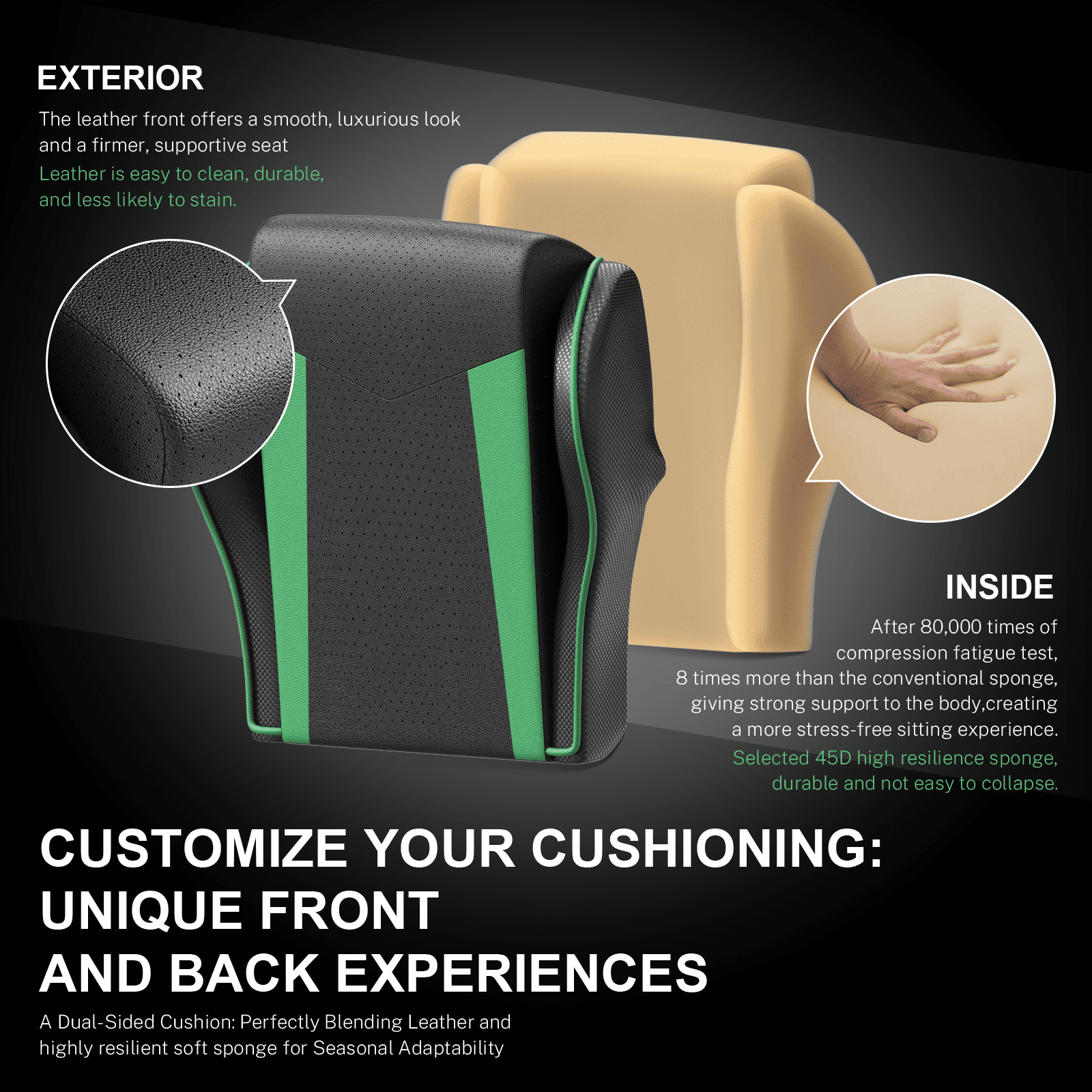 Soontrans Gaming Chair with Footrest, Ergonomic Swivel Computer Game Chair, Gamer Chair with Headrest & Massage Lumbar Support, Office Desk Chairs, Green