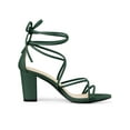 thumbnail image 3 of BLISSFUL STEP Women's Shoes Open Toe Lace Up Block Heel Strappy Heels Dark Green 7.5, 3 of 7