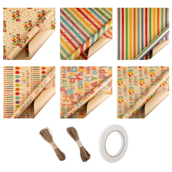 ZPAQI 6 Sheets Elegant Birthday Gift Wrapping Paper with Gift Card Tape and Twines