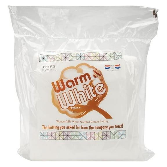 — Warm & White Cotton Batting — Twin Size 72" x 90" Pre-Cut, Premium Needle-Punched Quilt Batting for & Quilting