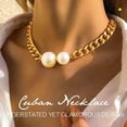 thumbnail image 3 of czcpp-Pearl Chunky Choker Necklace Gold Cuban Link Collar Necklaces Prom Rave Neck Chain for Women, One Size, Metal, Pearl, 3 of 4