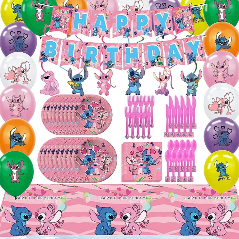  VAYNEIOJOY Stitch Party Favor, lilo Birthday Party Supplies Kit  Includes 10 Bracelets,10 Keychain, 10 Button Pins, 50 Stickers and 9 Boxes  for Stitch Themed Party Decor : Home & Kitchen
