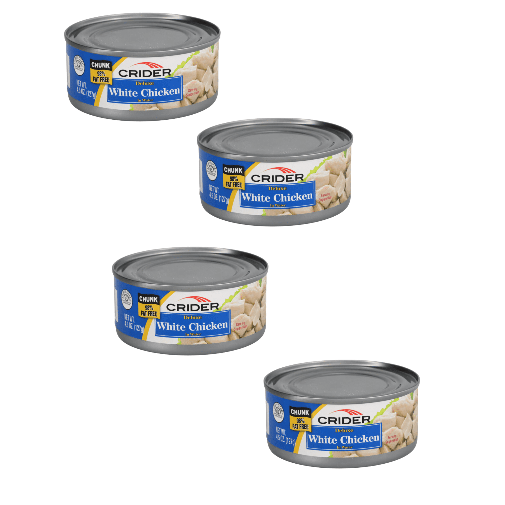 Canned White Chicken - 98% Fat Free Gluten-Free High Protein Chunk White Chicken Salads Sandwiches Wraps Bowls 4 Pack