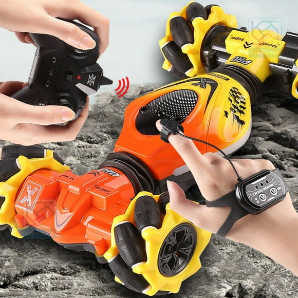 Fuebueo 2.4G Mini Gesture Sensor Car Transformer Car Watch RC Double Sided Stunt Climbing Toy RC Car Fun Toys for Boys 8-12
