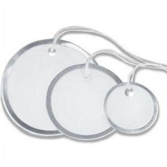 2" Circle Metal Rim Tags - 13 Pt. cardstock w/ pre-strung 12" cotton string 100pcs