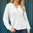 thumbnail image 6 of Women'S V Neck Waffle Knit Henley Tops Casual Long Sleeve Pullover Sweater Blouses White L, 6 of 9