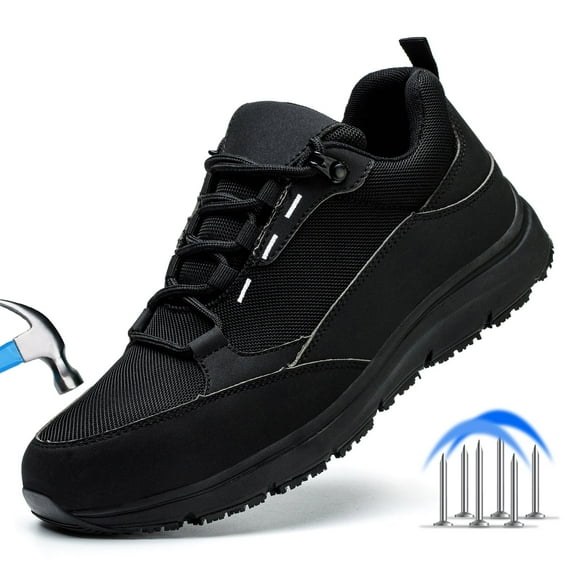 ulogu Steel Toe Shoes for Men Women Lightweight Sneakers Men's Slip Resistant Waterproof Work Shoes Anti Puncture Safety Shoes for Men Women (Size 12, Black)