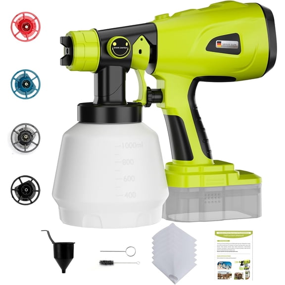 Paint Sprayer for Ryobi One  18V Battery w/1000ML Large Container, Even Coverage, No Clogging, Handheld Cordless Painting Spray Gun for Small and Meduim Projects: Fence, Cabinets, Chairs(No Battery)