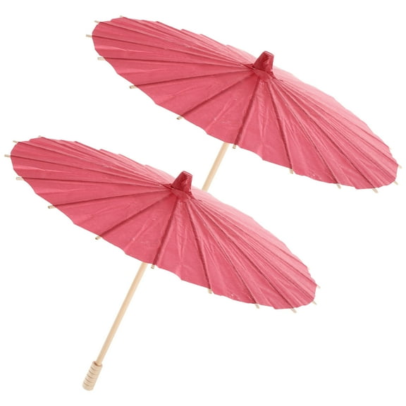 DRAFIDEEP Red Paper Umbrella 2Pcs for Decor, Wooden Handle, DIY Crafts