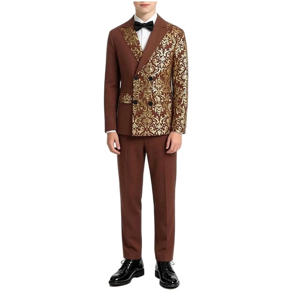 ATOGUTA Boy Formal Suit Kids Tuxedo for Wedding Outfit Lightweight Blazer and Pants Set Size 8-14, Coffee