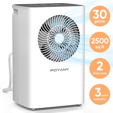 POYANK 30 Pint Dehumidifiers, 2500 Sq.Ft Dehumidifier with Drain Hose, 0.59 Gal Water Tank, Overflow Protection, Dehumidifiers for Home Basement Bedroom Bathroom Laundry Room