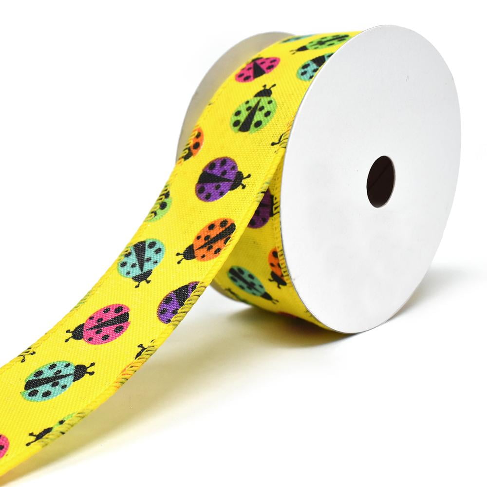 Vibrant Colored Lady Bugs Wired Linen Ribbon, 1-1/2-Inch, 10-Yard ...
