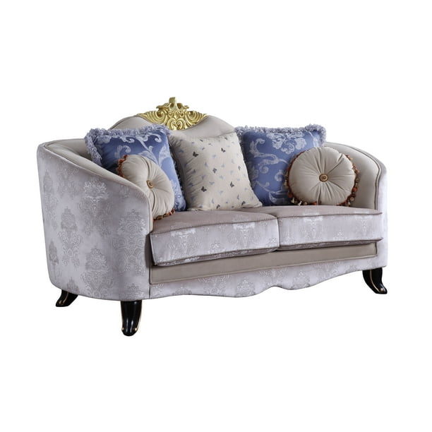 Acme Sheridan Loveseat with 5 Pillows in Cream Fabric