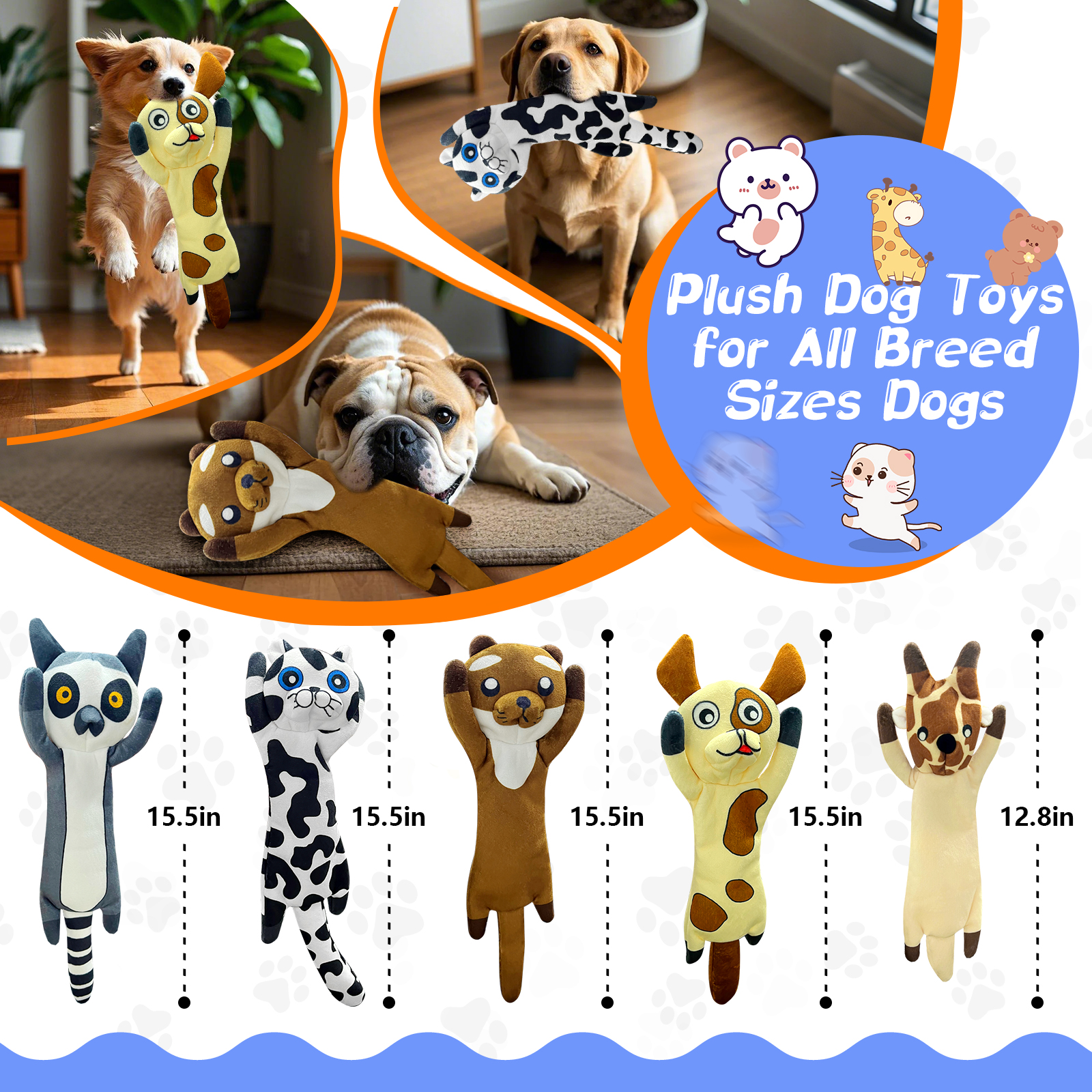 POOPONE Stuffless Plush Crinkle Dog Toys, 5-Pack photo 6