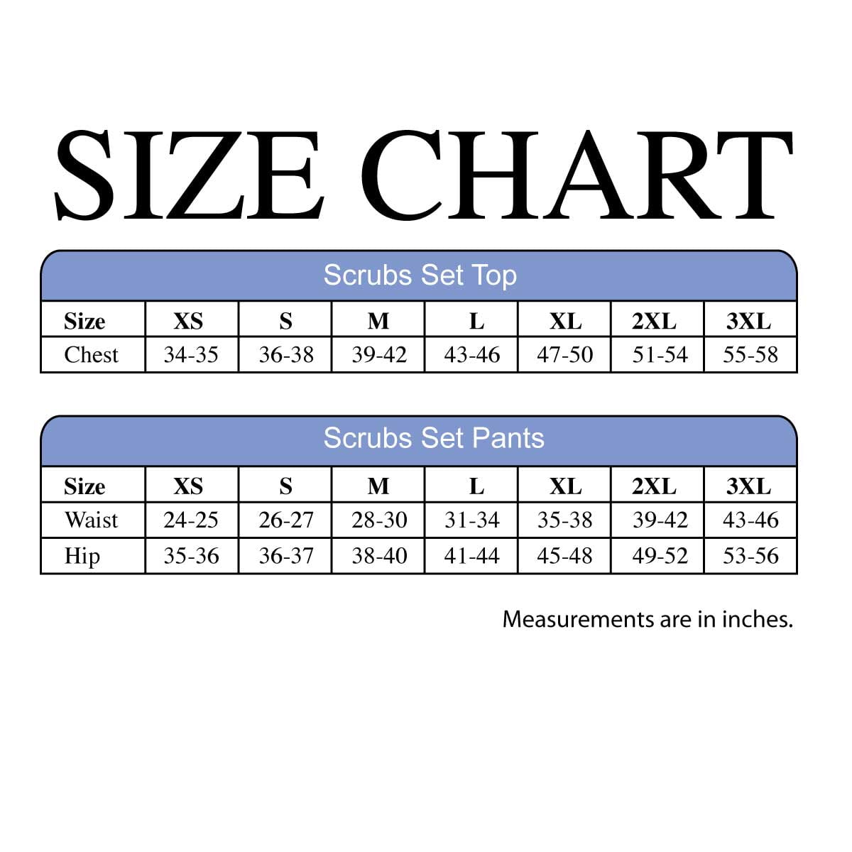 Medgear Scrubs Size Chart