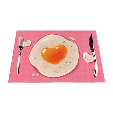 

YFYANG Washable Heat-Resistant Placemats 70% PVC/30% Polyester Pink Love Eggs Kitchen Table Mat 12 x 18 4 Piece