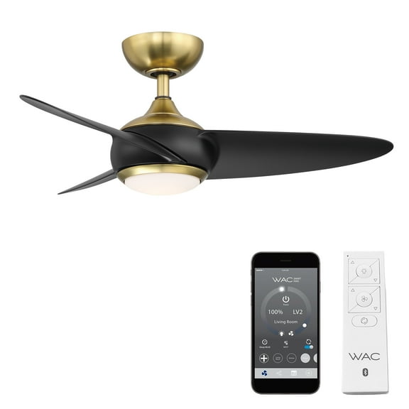 Loft Indoor and Outdoor 3-Blade Smart Ceiling Fan 38in Soft Brass Matte Black with 3000K LED Light Kit and Remote Control